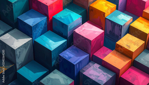 Colorful cubes geometric abstract design
