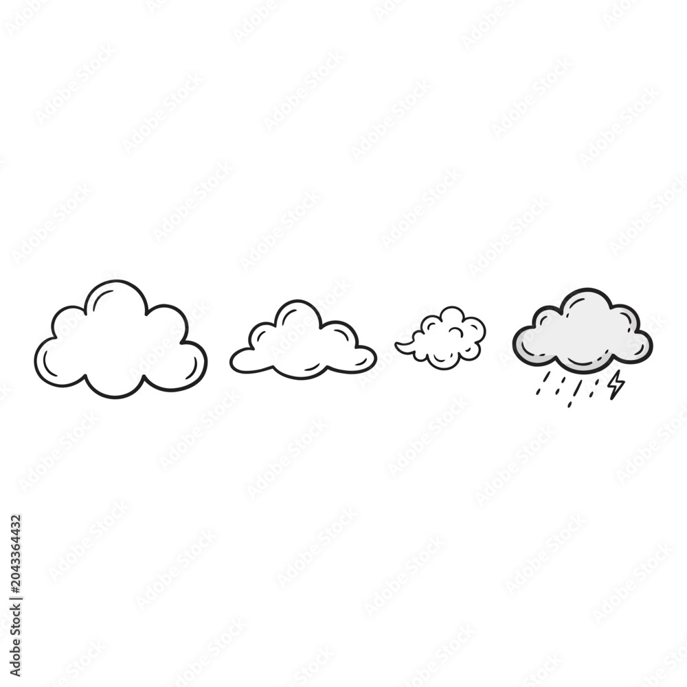 Obraz premium Hand drawn cloud illustration simple cartoon style white background line