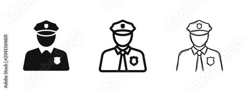Tableau sur toile Police officer and law enforcement icon set in solid, outline, and hand-drawn sk