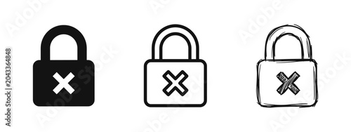 Tableau sur toile Padlock with X symbol icon set representing access denied and security failure i