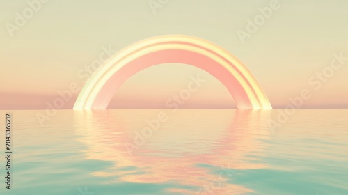 Pastel rainbow arch over water