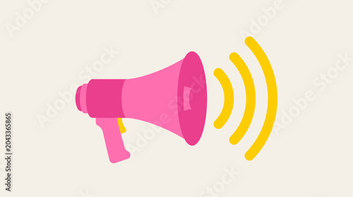 Schilderij op canvas A pink megaphone with sound waves.