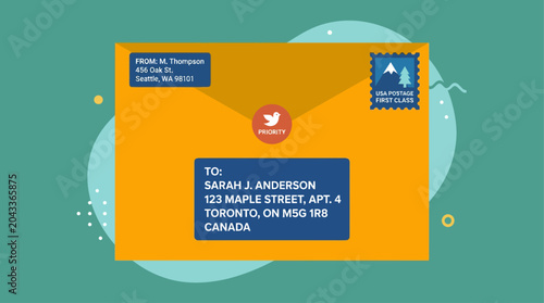 Bild auf Leinwand Envelope with sample mailing address label.