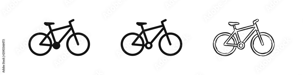 Fototapeta premium Bicycle Icon Set - Solid Outline and Hand Drawn Bike Styles