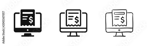 Vászonkép Online Payment and Digital Invoice Icons Featuring Computer Monitor and Receipt
