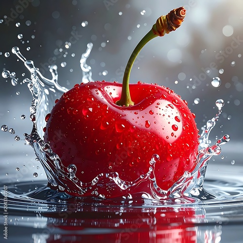 Fresh red cherry with water splashing.