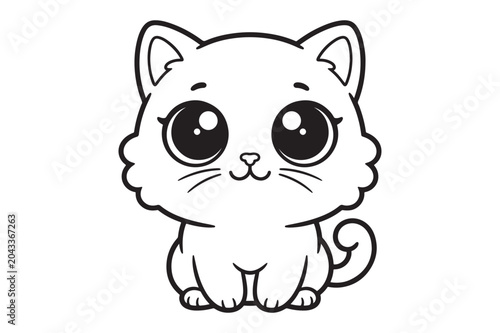Cute cartoon cat line art illustration for colouring page with colouring, whiskers