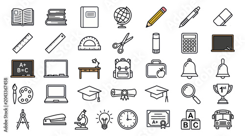 Cuadro en lienzo School Supplies and Education Icons Set: Back to School, Learning, Study Tools