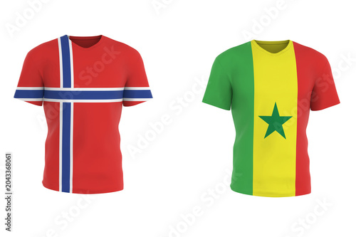 Players Country Flag Jersey Norway vs Senegal. 3d illustration