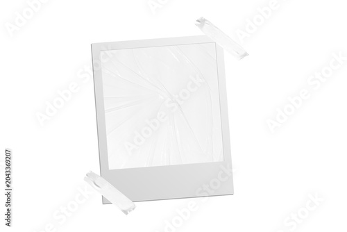 Vintage photo frame card with textured paper and adhesive tape, isolated on transparent PNG background