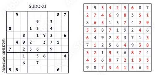 Classic Sudoku puzzle grid with filled and empty cells  