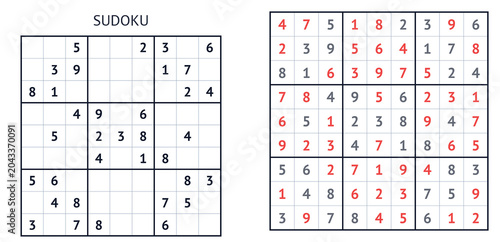 Classic Sudoku puzzle with empty grid and solved numbers displayed  