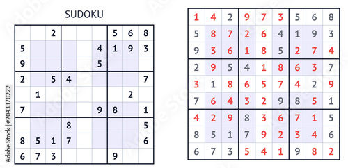 Sudoku puzzle with filled and empty grids for solving  
