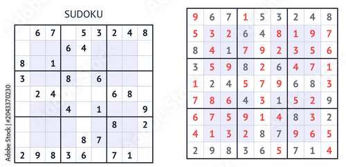 Sudoku puzzle grid with completed and blank squares  