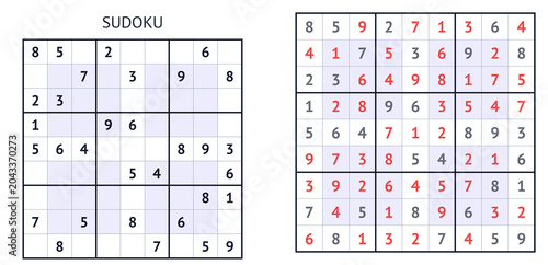 Sudoku puzzle with numbers and solutions in grid layout  