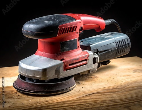Red and black electric sander machine.