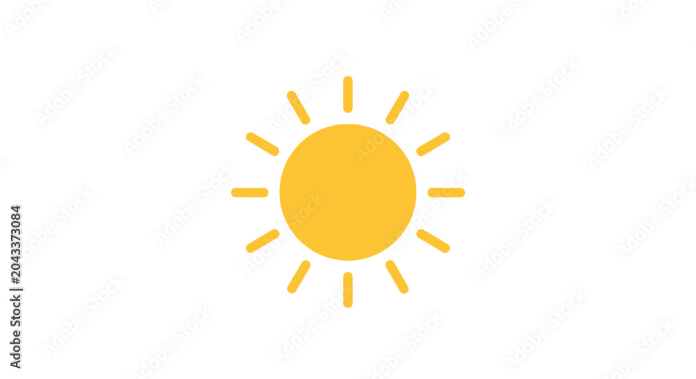 Fototapeta premium Simple Yellow Sun Icon on a White Background Depicting Brightness and Warmth Easily