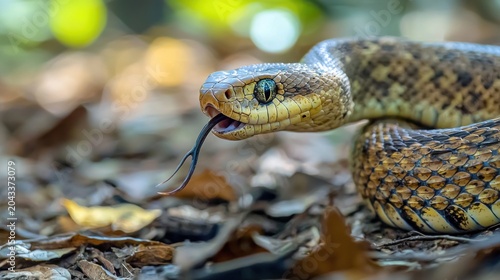 A snake beginning to constrict around its prey in a dramatic wildlife scene in a natural forest environment