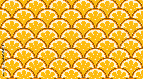 Tableau sur toile Stylish seamless pattern featuring overlapping semicircular orange slices in fish-scale layout