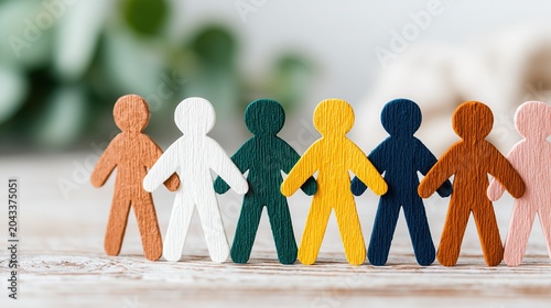 An illustration of layered paper-cut silhouettes of different professions standing together. Teamwork and diversity concept.