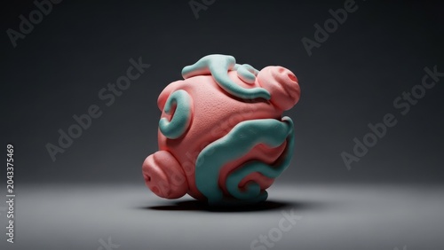 Abstract sculpted form in pink and teal on dark background