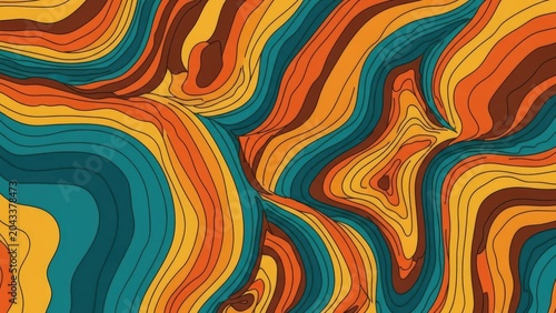 Abstract wavy line pattern in warm and cool tones