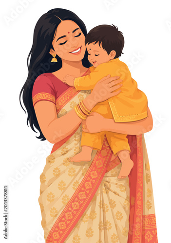 Vsai indian mother embracing baby with love and care