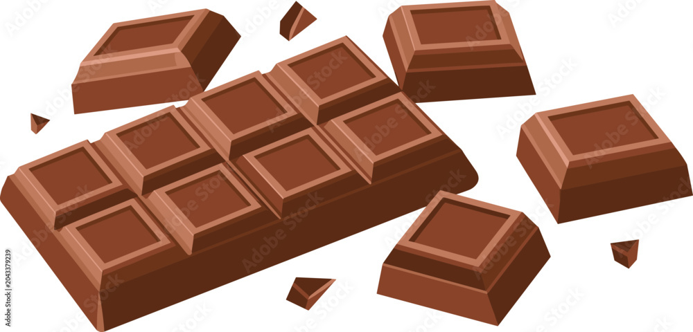 Fototapeta premium Vintage woodcut chocolate vector illustration with hand drawn engraved dark cocoa bar and broken chunks