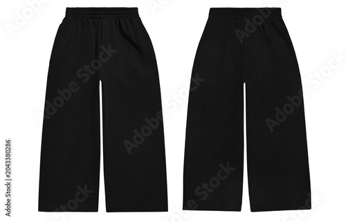 Foto Mockup of front and back view of isolated black pants on transparent background