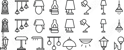 lamp icons line drawings of lamps and light fixtures for design