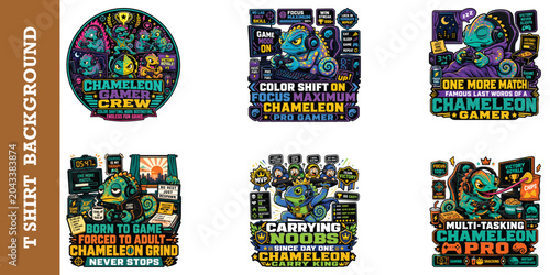 Schilderij op canvas Color shift on focus maximum chameleon pro gamer design with lizard playing video game mascot