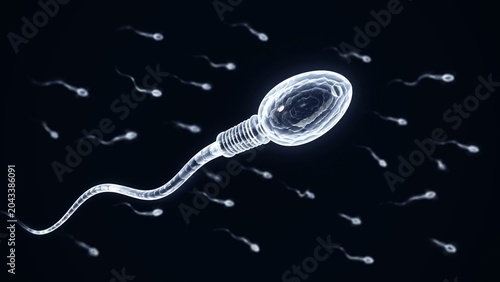 Fotografía Microscopic Human Sperm Cell on Dark Background