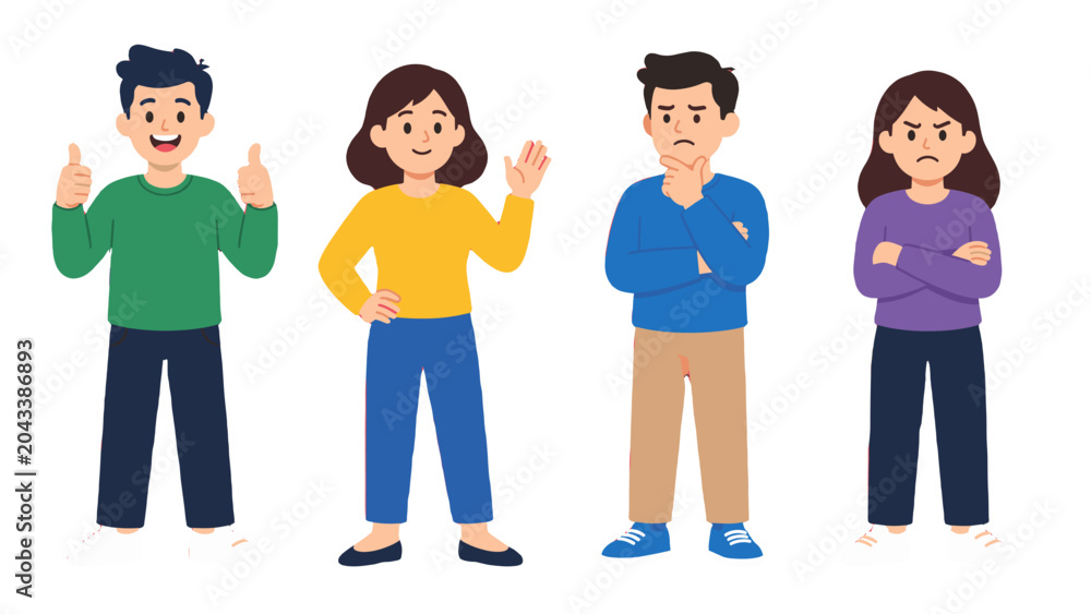 Obraz premium Cartoon people showing positive neutral and negative gestures