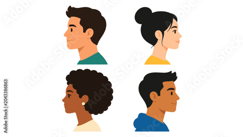 Obraz na płótnie Set of male and female side profile avatar portraits
