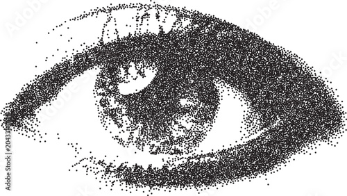 Eye anatomy y2k brutalist stipple graphic, Human iris retro halftone vector transparent png isolated, Vision 2000s photocopy grunge tattoo design