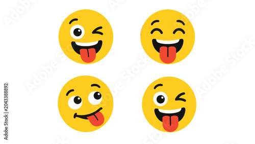 Fotografie Set of playful yellow cartoon faces with tongues out