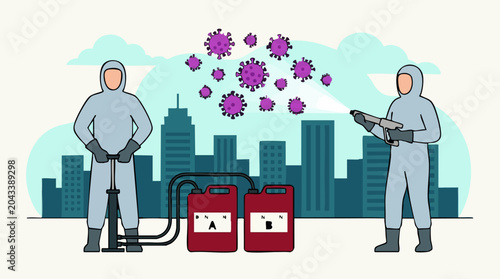 Foto Disinfection in urban area to combat coronavirus pandemic