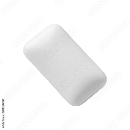 Single white chewing gum piece on a white background