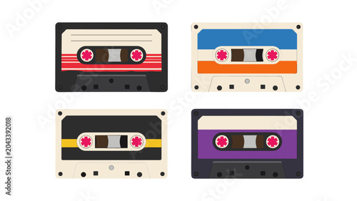 Φωτογραφία Set of four retro audio cassette tapes in flat vector style