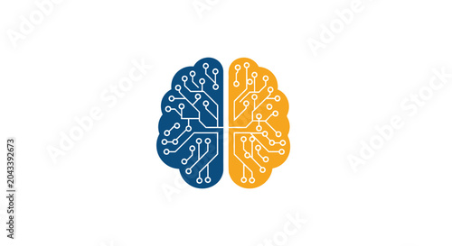 A digital illustration of a human brain made from electronic circuit board patterns