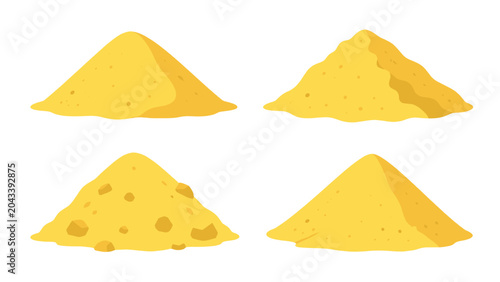 Vászonkép Set of yellow sand piles isolated on white background