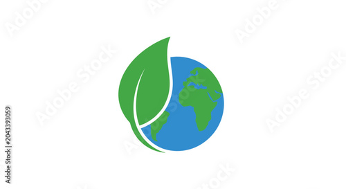 Eco-friendly earth logo featuring a green leaf and globe, symbolising environmental protection