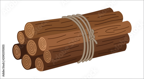 Foto Bundle Of Firewood Tied With Rope Vector Illustration