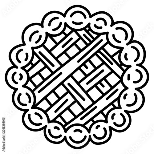 Outline apple pie icon with lattice crust and round bakery dessert design.