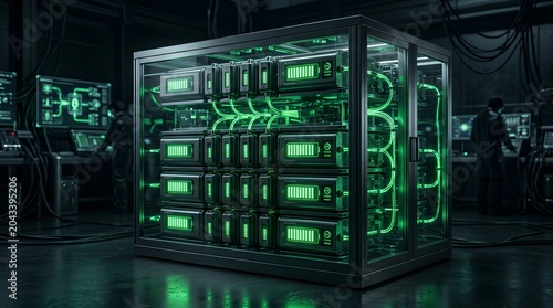 Close-up of futuristic sodium-ion battery technology in a laboratory