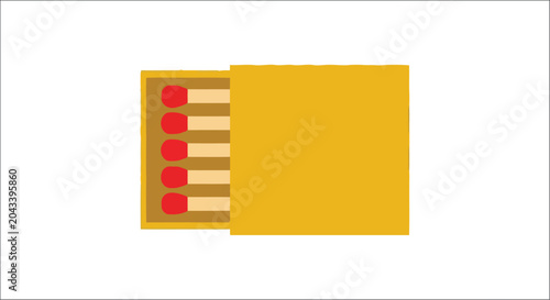 Tableau sur toile Open Matchbox With Matches Flat Vector Illustration On White Background