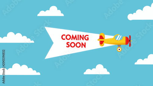 Tableau sur toile Yellow Airplane Towing A White Banner Vector Illustration