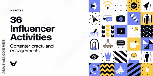Quadro su tela Collection Of Thirty Six Flat Vector Icons Representing Influencer Activities