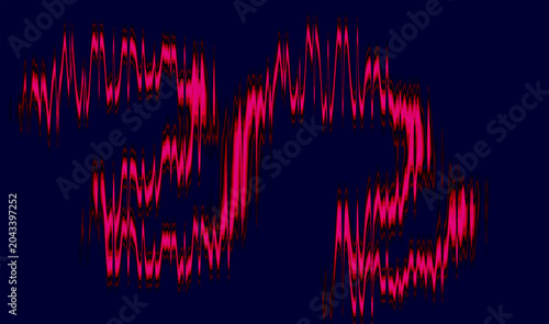 Fotografie Glowing pink neon waveform on dark blue background