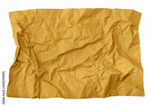 Golden crumpled paper sheet isolated on transparent background